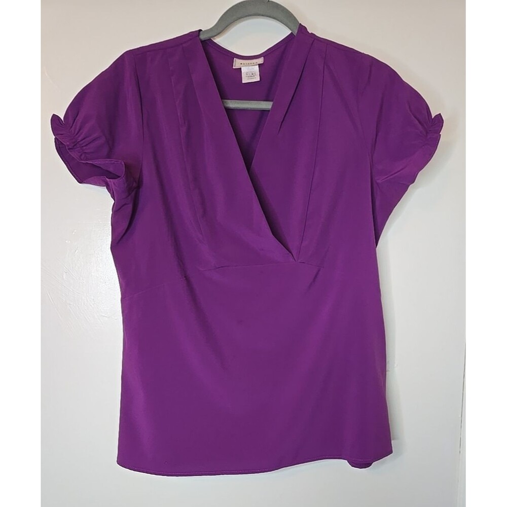 Beloved Purple Surplice Faux Wrap Blouse Top Size L Made in USA New
